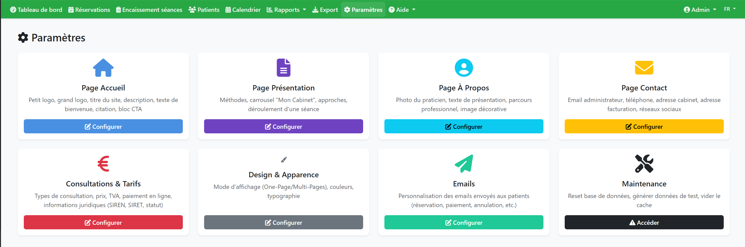 Paramètres avancés du cabinet